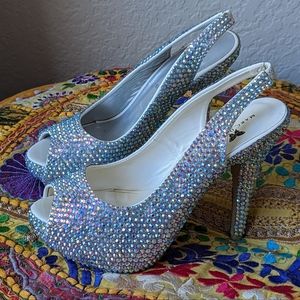 Modern Marc Defang rhinestone peep toe slingback Barbie heels